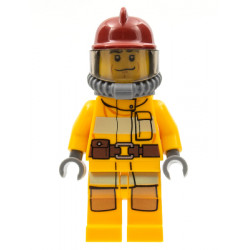 Fire - Bright Light Orange Fire Suit with Utility Belt, Dark Red Fire Helmet, Yellow Air Tanks, Black Eyebrows, Chin Dimple – ГРАДСКИ