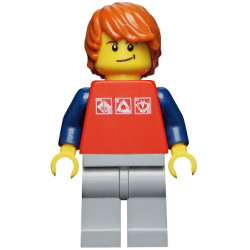 Red Shirt with 3 Silver Logos, Dark Blue Arms, Light Bluish-Gray Legs, Dark Orange Hair – ГРАДСКИ
