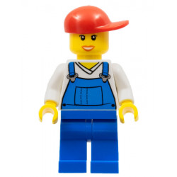 Overalls Blue over V-Neck Shirt, Blue Legs, Red Short Bill Cap, Open Mouth Smile – ГРАДСКИ