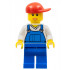 Overalls Blue over V-Neck Shirt, Blue Legs, Red Short Bill Cap, Open Mouth Smile – ГРАДСКИ