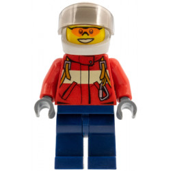 Fire - Pilot Male, Red Fire Suit with Carabiner, Dark Blue Legs, White Helmet, Trans-Brown Visor, Orange Safety Glasses – ГРАДСКИ