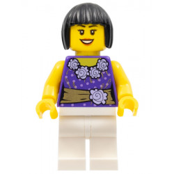 Female Dark Purple Blouse with Gold Sash and Flowers, White Legs, Black Bob Cut Hair – ГРАДСКИ