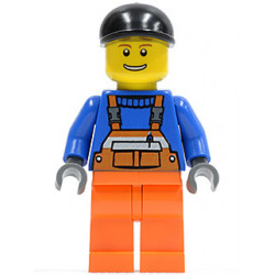 Overalls with Safety Stripe Orange, Orange Legs, Black Short Bill Cap, Brown Eyebrows, Open Mouth Smile – ГРАДСКИ