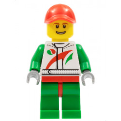Race Car Mechanic, White Racing Suit with Octan Logo, Red Cap with Hole, Brown Eyebrows, Thin Grin with Teeth – ГРАДСКИ