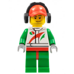 Race Car Mechanic, White Racing Suit with Octan Logo, Red Cap with Hole, Headphones, Smirk and Stubble Beard – ГРАДСКИ