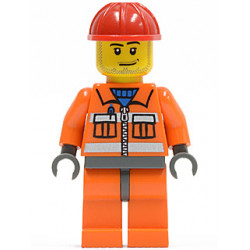 Construction Worker - Orange Zipper, Safety Stripes, Orange Arms, Orange Legs, Dark Bluish Gray Hips, Red Construction Helmet, Smirk and Stubble Beard – ГРАДСКИ