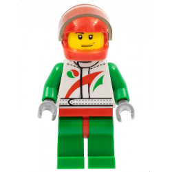 Race Car Driver, White Racing Suit with Octan Logo, Red Helmet with Trans-Brown Visor, Smirk and Stubble Beard – ГРАДСКИ