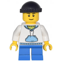 Child - Boy, White Hoodie with Medium Blue Pocket, Blue Short Legs, Black Knit Cap – ГРАДСКИ