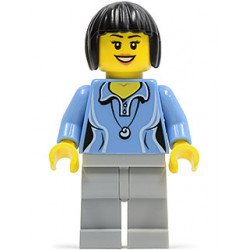 Medium Blue Female Shirt with Two Buttons and Shell Pendant, Light Bluish Gray Legs, Black Bob Cut Hair – ГРАДСКИ