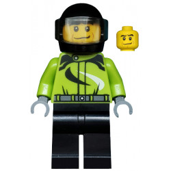 Monster Truck Driver, Racing Suit with Black and White Swirls, Black Helmet with Trans-Brown Visor, Crooked Smile – ГРАДСКИ