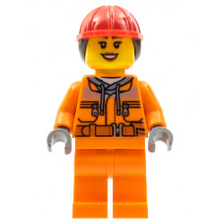 Construction Worker - Female, Orange Safety Jacket, Reflective Stripe, Sand Blue Hoodie, Orange Legs, Red Construction Helmet with Dark Brown Ponytail Hair, Peach Lips – ГРАДСКИ