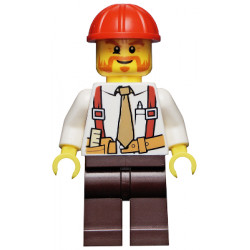 Construction Foreman - Shirt with Tie and Suspenders, Dark Brown Legs, Red Construction Helmet – ГРАДСКИ