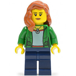 Green Female Jacket Open with Necklace, Dark Blue Legs, Dark Orange Female Hair over Shoulder – ГРАДСКИ