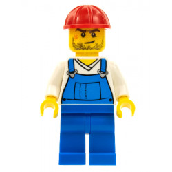 Overalls Blue over V-Neck Shirt, Blue Legs, Red Construction Helmet, Crooked Smile and Scar – ГРАДСКИ