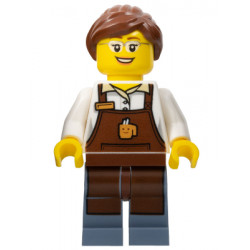 City Square Barista - Reddish Brown Apron with Cup, Reddish Brown Ponytail and Swept Sideways Fringe, Glasses and Smile – ГРАДСКИ