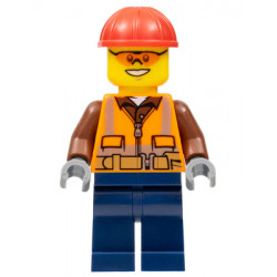 Construction Worker - Male, Orange Safety Vest, Reflective Stripes, Reddish Brown Shirt, Dark Blue Legs, Red Construction Helmet, Orange Safety Glasses – ГРАДСКИ