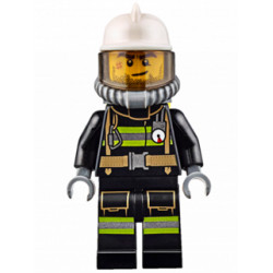 Fire - Reflective Stripes with Utility Belt, White Fire Helmet, Breathing Neck Gear with Air Tanks, Trans-Brown Visor, Beard Stubble – ГРАДСКИ