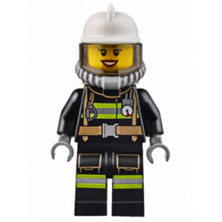 Fire - Reflective Stripes with Utility Belt, White Fire Helmet, Breathing Neck Gear with Air Tanks, Trans-Brown Visor, Peach Lips Open Mouth Smile – ГРАДСКИ