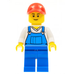 Overalls Blue over V-Neck Shirt, Blue Legs, Red Cap with Hole – ГРАДСКИ