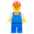 Overalls Blue over V-Neck Shirt, Blue Legs, Red Cap with Hole – ГРАДСКИ