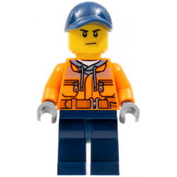 Construction Worker - Male, Orange Safety Jacket, Reflective Stripe, Sand Blue Hoodie, Dark Blue Legs, Dark Blue Cap with Hole, Scowl – ГРАДСКИ