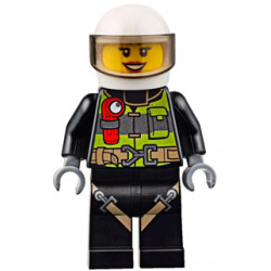 Fire - Reflective Stripes with Utility Belt and Flashlight, White Helmet, Trans-Brown Visor, Peach Lips Open Mouth Smile – ГРАДСКИ