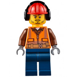 Fire - Male, Orange Safety Vest, Reflective Stripes, Reddish Brown Shirt, Dark Blue Legs, Red Construction Helmet with Black Ear Protectors / Headphones, Stubble – ГРАДСКИ