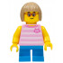 Child - Girl, Bright Pink Striped Shirt with Cat Head, Dark Azure Short Legs, Dark Tan Bob Cut Hair, Glasses, Freckles – ГРАДСКИ
