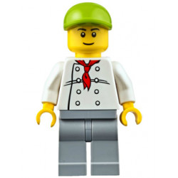 Chef - White Torso with 8 Buttons, Light Bluish Gray Legs, Lime Short Bill Cap (Fire Station Hot Dog Vendor) – ГРАДСКИ