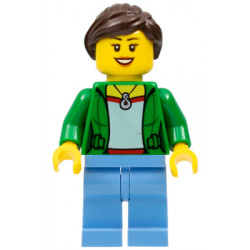 Customer - Green Female Jacket Open with Necklace, Medium Blue Legs, Dark Brown Ponytail and Swept Sideways Fringe – ГРАДСКИ