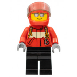 City Pilot Male, Red Fire Suit with Carabiner, Black Legs, Red Helmet, Silver Sunglasses – ГРАДСКИ