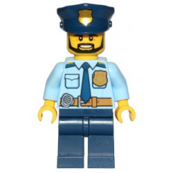 Police - City Shirt with Dark Blue Tie and Gold Badge, Dark Tan Belt with Radio, Dark Blue Legs, Police Hat with Gold Badge, Head Beard Black Angular – ГРАДСКИ