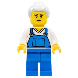 Farm Hand, Female, Overalls Blue over V-Neck Shirt, Light Bluish Gray Hair with Top Knot Bun – ГРАДСКИ