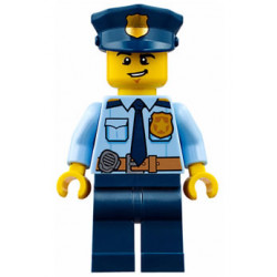 Police - City Shirt with Dark Blue Tie and Gold Badge, Dark Tan Belt with Radio, Dark Blue Legs, Police Hat with Gold Badge, Lopsided Grin – ГРАДСКИ