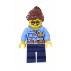 Police - City Officer Female, Bright Light Blue Shirt with Badge and Radio, Dark Blue Legs, Reddish Brown Ponytail and Swept Sideways Fringe – ГРАДСКИ