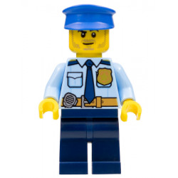 Police - City Shirt with Dark Blue Tie and Gold Badge, Dark Tan Belt with Radio, Blue Legs, Blue Police Hat, Black Stubble and Raised Right Eyebrow – ГРАДСКИ