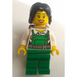 Police - City Bandit Female with Green Overalls, Black Mid-Length Tousled Hair, Backpack, Peach Lips Open Mouth Smile – ГРАДСКИ