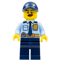 Police - City Shirt with Dark Blue Tie and Gold Badge, Dark Tan Belt with Radio, Dark Blue Legs, Dark Blue Cap with Hole, Brown Bushy Moustache – ГРАДСКИ