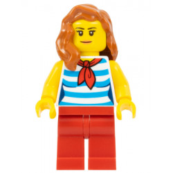 Beachgoer - Female, Dark Azure and White Striped Shirt with Red Scarf, Red Legs, Dark Orange Hair – ГРАДСКИ