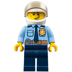 Police - City Officer Shirt with Dark Blue Tie and Gold Badge, Dark Tan Belt with Radio, Dark Blue Legs, White Helmet – ГРАДСКИ