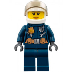 Police - City Helicopter Pilot Female, Leather Jacket with Gold Badge and Utility Belt, Dark Blue Legs, White Helmet, Peach Lips Slight Smile – ГРАДСКИ