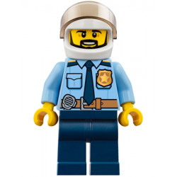 Police - City Officer Shirt with Dark Blue Tie and Gold Badge, Dark Tan Belt with Radio, Dark Blue Legs, White Helmet, Black Beard – ГРАДСКИ