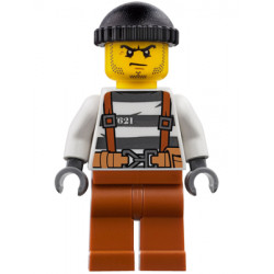 Police - City Bandit Crook Overalls 621 Prison Stripes, Dark Orange Legs, Black Knit Cap, Beard Stubble and Scowl – ГРАДСКИ