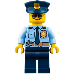 Police - City Officer Shirt with Dark Blue Tie and Gold Badge, Dark Tan Belt with Radio, Dark Blue Legs, Police Hat with Gold Badge, Sunglasses – ГРАДСКИ
