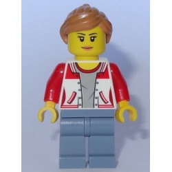 City Bus Passenger - Female Jacket Open with Number '8' on Back, Sand Blue Legs, Medium Nougat Hair Ponytail, Peach Lips – ГРАДСКИ