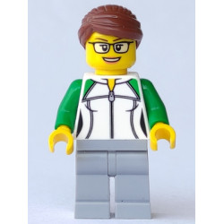 City Newsstand Worker - Female Outline Sweatshirt with Zipper, Light Bluish Gray Legs, Reddish Brown Hair with Bun, Glasses – ГРАДСКИ
