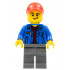 Truck Driver - Blue Jacket over Dark Red V-Neck Sweater, Dark Bluish Gray Legs, Red Cap with Hole, Lopsided Grin – ГРАДСКИ