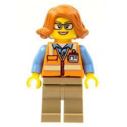Cargo Office Worker - Orange Safety Vest with Reflective Stripes, Dark Tan Legs, Dark Orange Female Hair Short Swept Sideways, Glasses – ГРАДСКИ