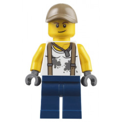 City Jungle Engineer - White Shirt with Suspenders and Dirt Stains, Dark Blue Legs, Dark Tan Cap with Hole, Smirk – ГРАДСКИ
