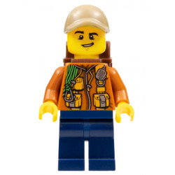 City Jungle Explorer - Dark Orange Jacket with Pouches, Dark Blue Legs, Dark Tan Cap with Hole, Backpack, Lopsided Grin – ГРАДСКИ